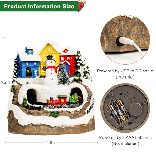 Animated Musical Christmas Village Decor with Rotating Train & LED Lights