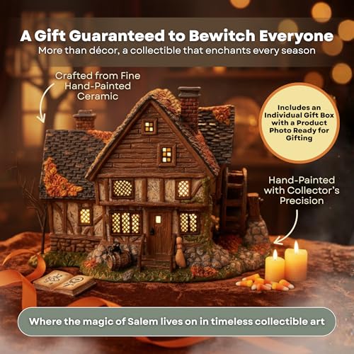 Lighted Sanderson Sisters Cottage Halloween Village House, Hand-Painted