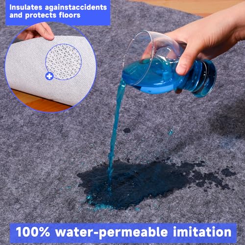 5 Ft Round Non-Slip Rug Pad, Waterproof Felt Carpet Cushion for Hardwood Floors