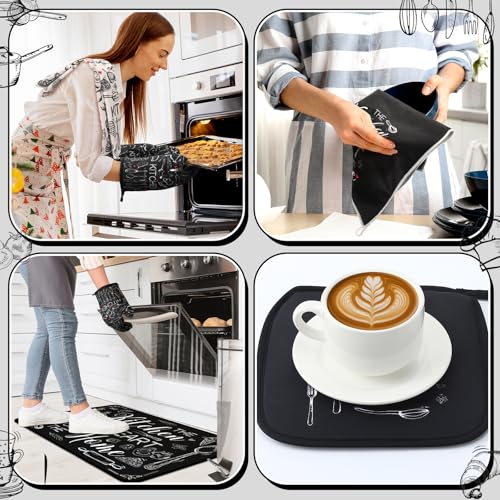 10-Piece Farmhouse Kitchen Decor Set: Oven Mitts, Pot Holders, Towels & Mats