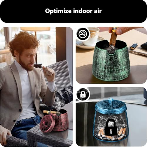Windproof Metal Cigar Ashtray with Lid - Large Outdoor Smokeless Ash Tray