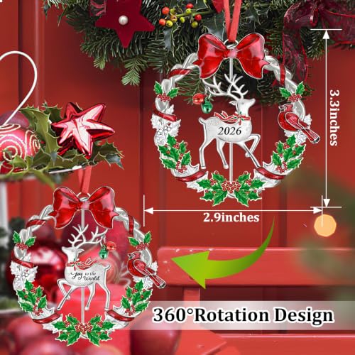 Sophena Large Dated 2026 Christmas Ornament with Rotatable Deer for Tree & Wreath Decoration