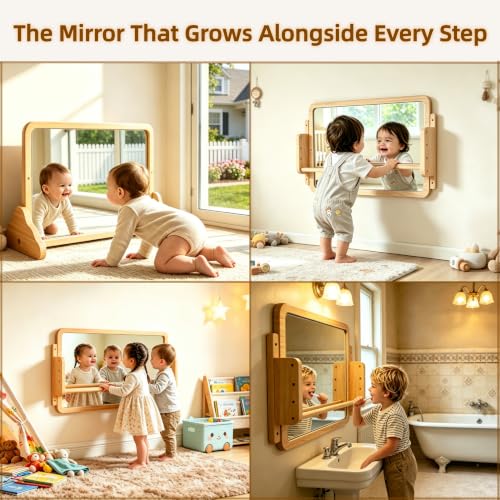 3-in-1 Montessori Baby Tummy Time Mirror with Adjustable Pull-Up Bar