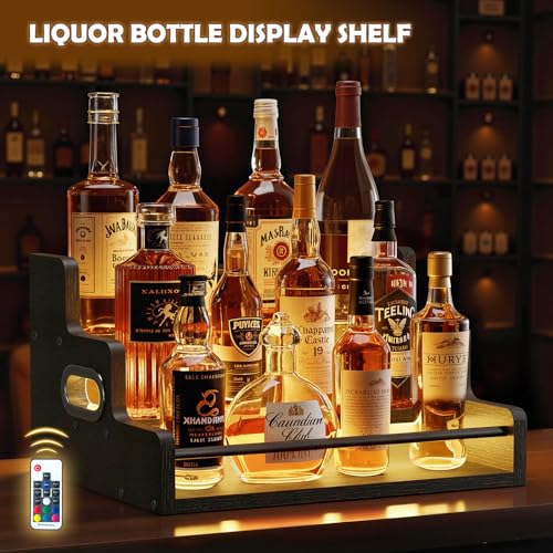 3-Tier LED Liquor Bottle Display Shelf with Remote Control for Home Bar