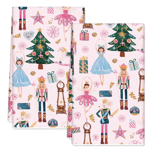 Pink Nutcracker Christmas Kitchen Towels, 2-Pack 18 x 28 in Dish Tea Towels