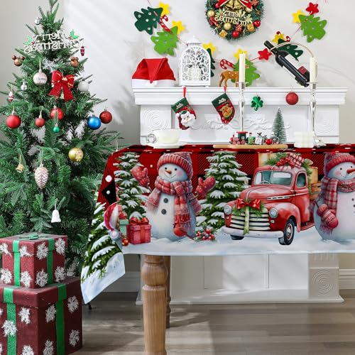 Cusugbaso Christmas Tablecloth 60x104 Inches Rectangular - Red Plaid, Water-Resistant