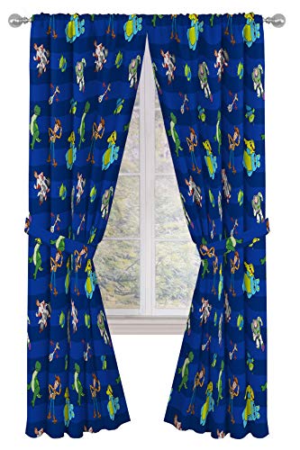Kids Character Window Drapes 84-Inch Curtain Set with Tiebacks, Blue