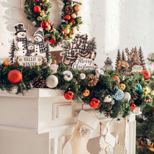 Novabright Snowman Christmas Table Decor Set of 6 - Farmhouse Wood Signs