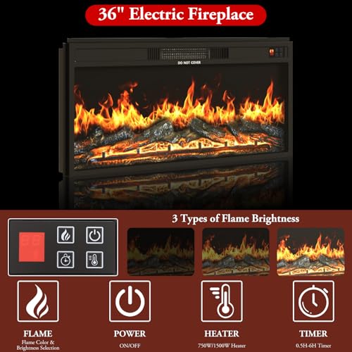 85-Inch Electric Fireplace TV Stand with Mantel and LED Lights