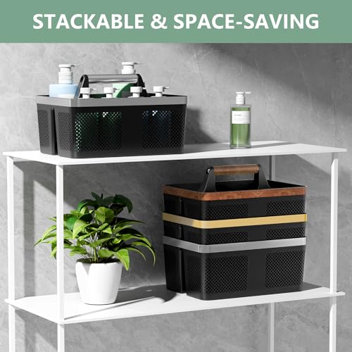Black Plastic Shower Caddy Portable Bathroom Organizer Tote with Handle