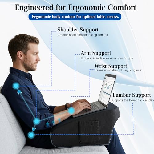Ergonomic Memory Foam Reading Pillow with Cup Holder & Pocket
