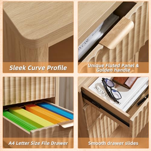 48-Inch Wooden Computer Desk with 3 Storage Drawers and Fluted Details
