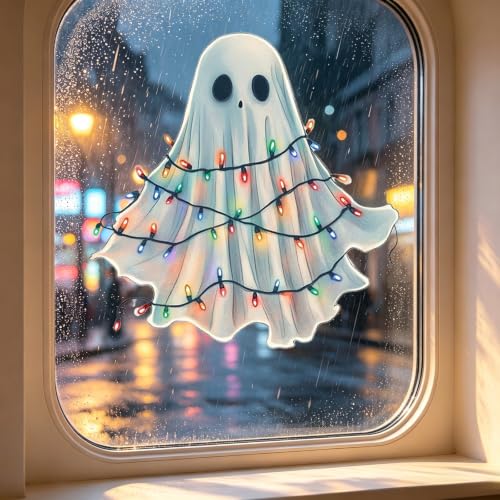 Halloween Ghost Window Clings - Reusable Colorful Xmas Light Stickers, Static Decal Set, Spooky Decor (Sca-h8)