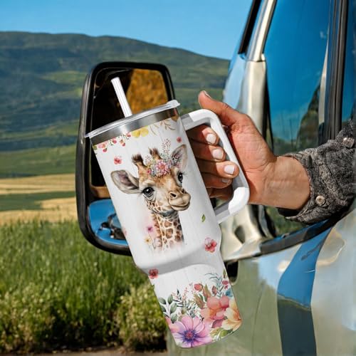 Caiibaoob Giraffe Gift 40oz Insulated Stainless Steel Travel Mug with Handle