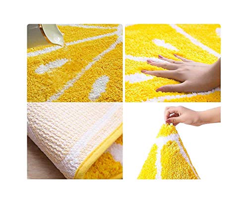 Lemon Semi-Circle Bath Mat - Absorbent Anti-Slip Bathroom Rug, Yellow