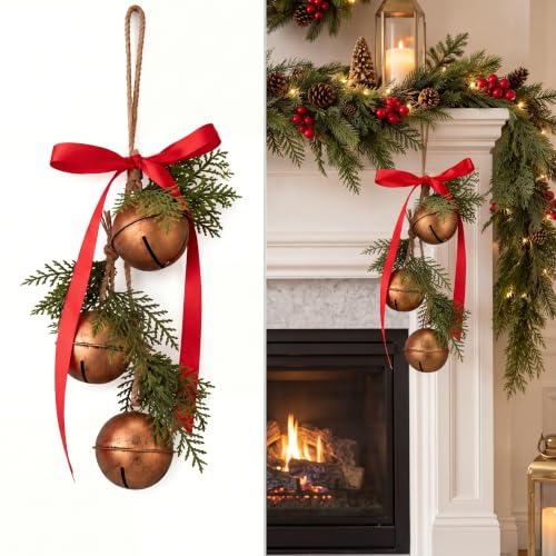 Antique Bronze 16-Inch Christmas Bell Set with Hanging Rope, Pack of 2