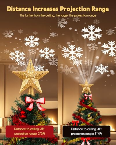 Christmas Star Tree Topper with LED Snowflake Projector Light, 10-Inch