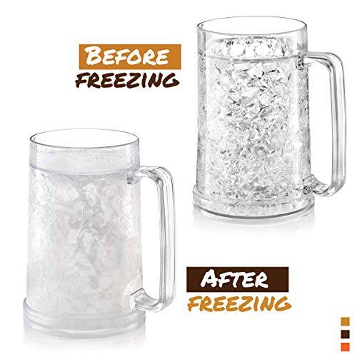 Double Wall Insulated Freezer Beer Mugs, 16 oz Cooling Gel Glasses - 2 Pack
