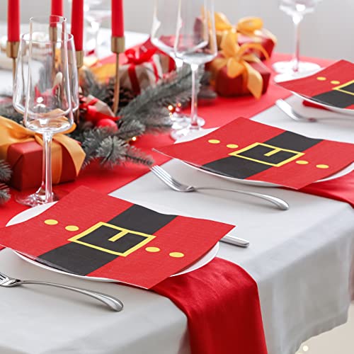 Christmas Paper Napkins 80 Pack - Santa Belt Design, Disposable Holiday Tableware