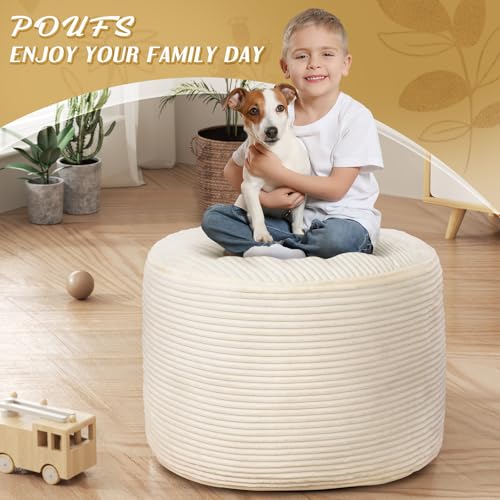 Round Plush Ottoman Foot Rest - Soft Velvet Living Room Pouf