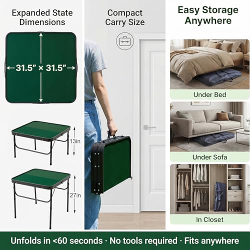 31.5-inch Foldable Mahjong Table with Flocked Mat & Dual-Height Adjustment