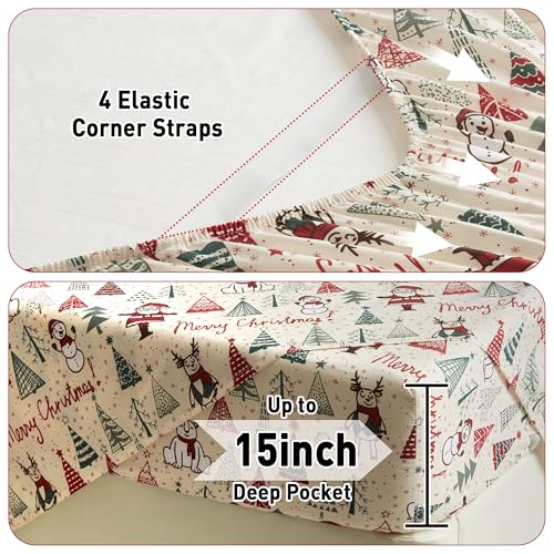 Drozeeo Santa Claus Pine Full Christmas Sheet Set - 4-Piece Microfiber Bedding