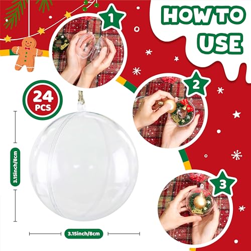 24 Pcs Clear Fillable Christmas Ornament Balls — 3.15 inch, Plastic DIY Set (Variation: 24p-clear Ornament) by Golibra
