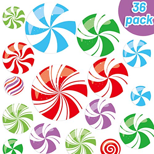 Fancy Land Peppermint Floor Decals - Colorful Christmas Stickers, 36 pcs