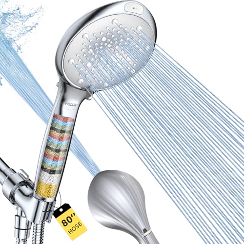 Filtered Handheld Shower Head with Hose - 8-Spray High Pressure Water Softener