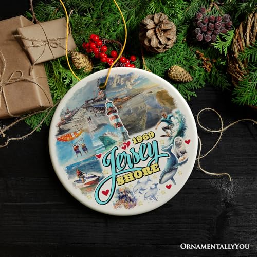 Vibrant Jersey Shore Ceramic Ornament, Tropical New Jersey Vacation in Atlantic Ocean – 3in Circle