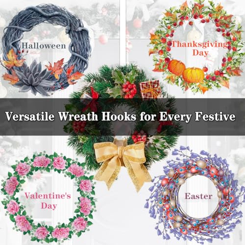 15-Inch Over the Door Wreath Hangers, 2 Pack Heavy Duty Steel Hooks (White)
