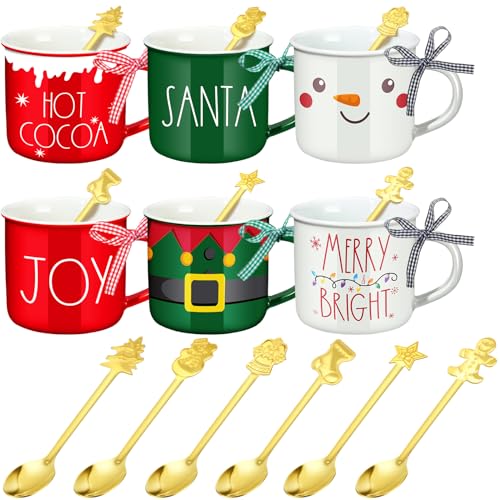 Baderke 6-Pack 11oz Christmas Mugs with Stainless Spoons – Vibrant Holiday Set