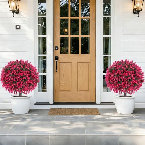 24-Inch Artificial Eucalyptus Topiary Ball Trees, UV Resistant Set of 2