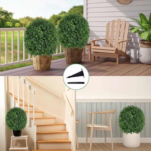 2 Pack 27.5" Artificial Boxwood Topiary Ball Trees with Ground Spikes