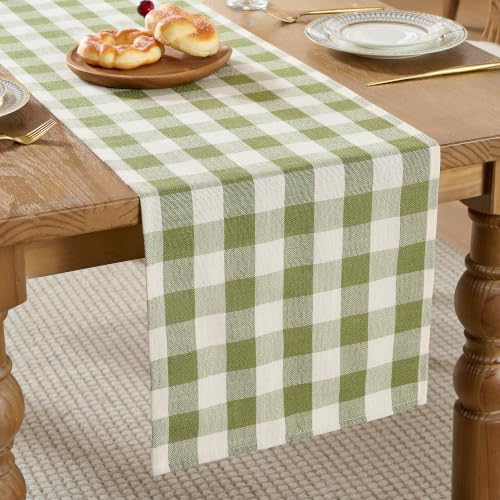 POSEAT Summer Green Gingham Table Runner 108" x 13" (Green) Cotton Blend