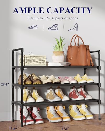 3-Tier Metal Shoe Rack Organizer - 27.6" Space-Saving Entryway Shelf, Black