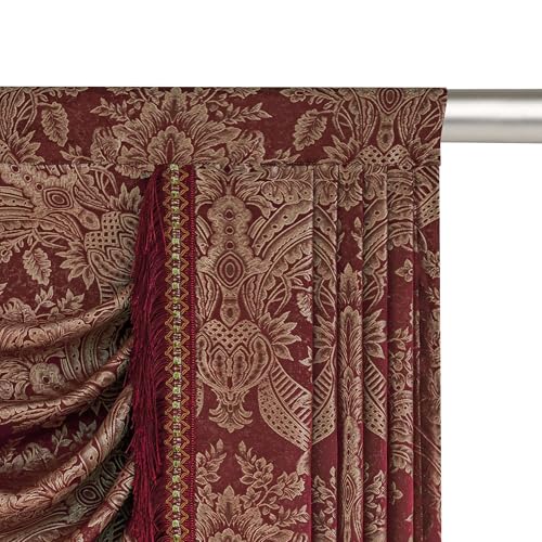 Loom and Mill Burgundy Waterfall Valance 59"W x 45"L - Elegant Jacquard Window Treatment