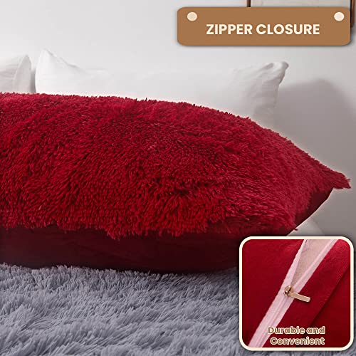 Luxury Fluffy Faux Fur Body Pillow Cover 20x54 - Red Plush Case