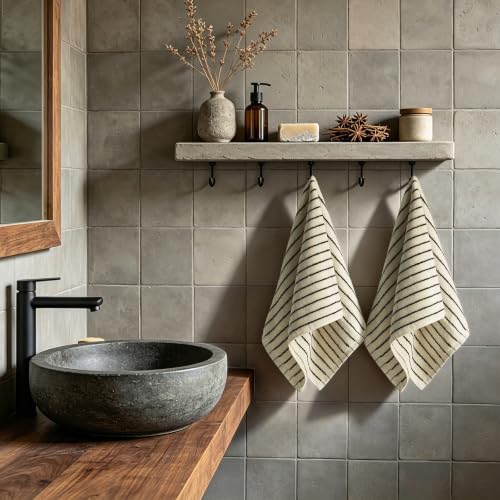 Striped 100% Cotton Hand Towels - Soft & Absorbent Bathroom Set (2 Pack)