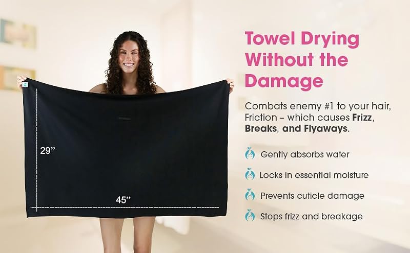 Large Cotton Hair Towel for Long Thick Hair, Anti-Frizz Wrap 29" x 45"