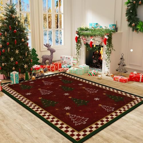 FUYEUN 3x5 Christmas Farmhouse Snowflake Pine Area Rug - Rectangular Holiday Decor