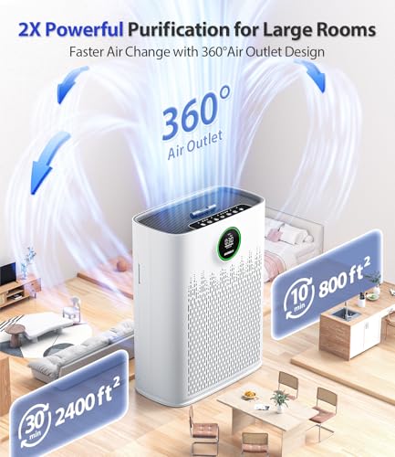 Large Room Air Purifier with True HEPA Filter and AQI Display