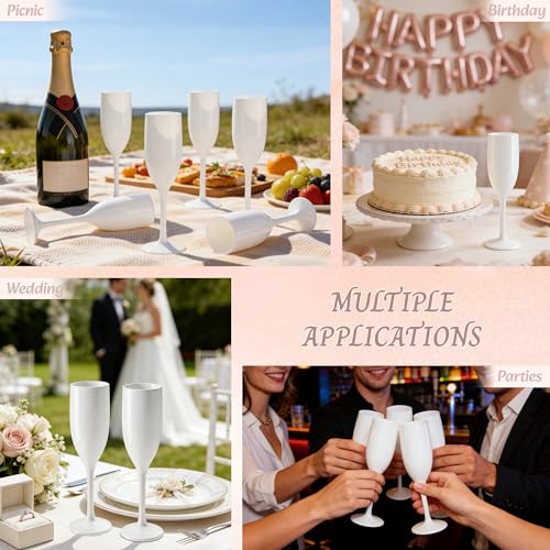LEYIQU White Plastic Champagne Flutes Set of 24 Unbreakable Wine Glasses - Variation: White, 5oz