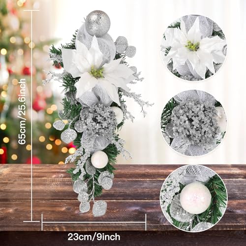 UUXX Silver Teardrop Swag Christmas Wreath 25.5" Door Decor Holiday Accent