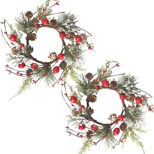 Artificial Christmas Candle Rings with Berries & Pinecones - 2 Pack