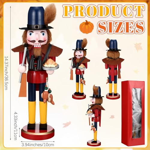 15-Inch Wooden Fall Nutcracker Figure - Thanksgiving Table & Mantel Decor