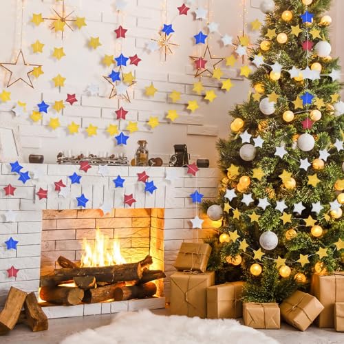 Silver Glitter Star Garland Decorations - 8 pcs, 66 Feet, Holiday & Party Decor