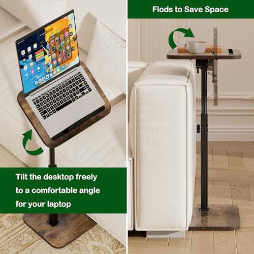 Adjustable C-Shaped Swivel Side Table with Tablet Slot for Couch