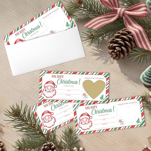 IDWHUIE Santa Christmas Boarding Pass Gift Ticket Set – Kids & Adults Holiday Scratch Cards