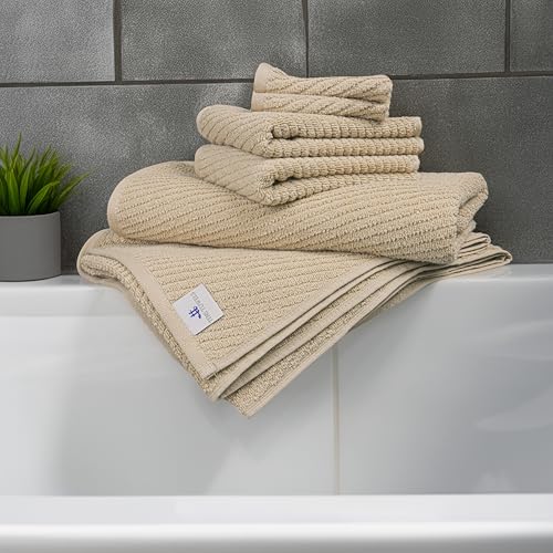 Tens Towels 100% Cotton 6-Piece Bath Towel Set - Soft & Absorbent, Beige